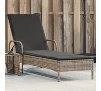 Chaise longue avec roues et coussin gris résine tressée, lit de bronzage, chaise longue inclinable, lit de jour d'extérieur