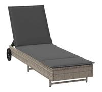 vidaXL Chaise Longue avec Roues et Coussin Gris résine tressée, lit de Bronzage, Chaise Longue inclinable, lit de Jour d'extérieur