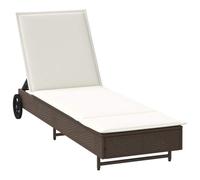 vidaXL Chaise Longue avec Roues et Coussin Marron résine tressée, lit de Bronzage, Chaise Longue inclinable, lit de Jour d'extérieur