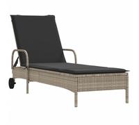 vidaXL Chaise longue avec roulettes et support gris clair Poly rotin