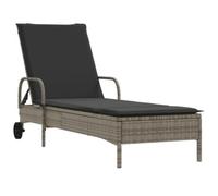 vidaXL Chaise longue avec roulettes et support Gris Poly rotin
