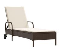 vidaXL Chaise longue avec roulettes et support Marron Poly rotin