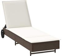 vidaXL Chaise longue avec roulettes et support Marron Poly rotin