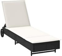 vidaXL Chaise longue avec roulettes et support noir Poly rotin
