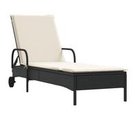 vidaXL Chaise longue avec roulettes et support noir Poly rotin