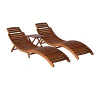 vidaXL Lot de 3 chaises longues avec table à thé – Bain de soleil, bois d'acacia massif