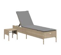 vidaXL Chaise Longue avec Table et Coussin Beige résine tressée, transat, lit de Repos de Jardin, Meuble d'extérieur, Chaise Longue d'extérieur