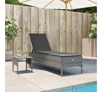 vidaXL Chaise Longue avec Table et Coussin Gris résine tressée, transat, lit de Repos de Jardin, Meuble d'extérieur, Chaise Longue d'extérieur