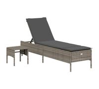 vidaXL Chaise Longue avec Table et Coussin Gris résine tressée, transat, lit de Repos de Jardin, Meuble d'extérieur, Chaise Longue d'extérieur