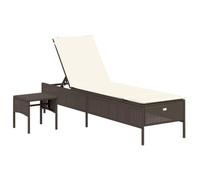 vidaXL Chaise longue avec table et coussin – Marron résine tressée