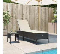 Vidaxl Chaise Longue Avec Table Et Coussin Noir Résine Tressée