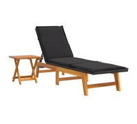 Vidaxl Chaise Longue Avec Table Résine Tressée Et Bois Massif D'acacia