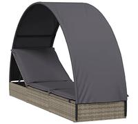 vidaXL Chaise Longue avec Toit Rond Gris 211x57x140 cm résine tressée