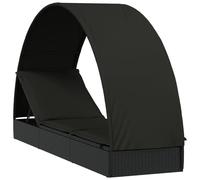 Vidaxl Chaise Longue Avec Toit Rond Noir 211x57x140 Cm Résine Tressée