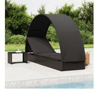 vidaXL Chaise longue avec toit rond noir 211x57x140 cm résine tressée, chaise longue, chaise longue d'extérieur, lit de 319644
