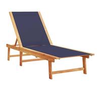 vidaXL Chaise longue d'extérieur – Bois d'acacia solide et textilène – Bleu