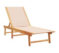 Chaise longue crème bois d'acacia solide et textilène, lit de soleil, lit de repos, chaise longue d'extérieur, lit de 4008412