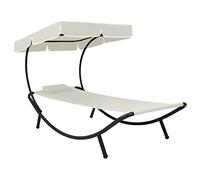 vidaXL Chaise Longue de Jardin avec Auvent et Oreiller Bain de Soleil de Balcon Chaise Longue d'Extérieur Transat Patio Terrasse Blanc Crème