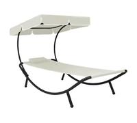 vidaXL Chaise longue de jardin avec auvent et oreiller – Blanc crème