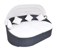 vidaXL Chaise longue de jardin avec auvent Résine tressée Noir