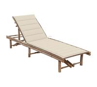 vidaXL Chaise Longue de Jardin avec Coussin Bambou Chaise Longue de Patio Bain de Soleil d'Extérieur Transat de Terrasse Plage Piscine
