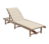 vidaXL Chaise longue de jardin avec coussin bambou L.200 cm H.30 cm beige