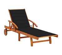 vidaXL Chaise longue de jardin avec coussin – bain de soleil en bois d'acacia massif