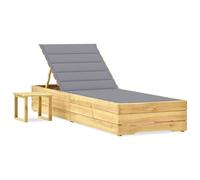 Vidaxl Chaise Longue De Jardin Avec Table Et Coussin Pin Imprégné