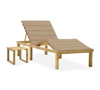 Vidaxl Chaise Longue De Jardin Avec Table Et Coussin Pin Imprégné