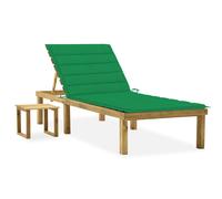 vidaXL Pin Imprégné Chaise Longue de Jardin avec Table et Coussin Chaise Longue de Patio Bain de Soleil d'Extérieur Transat de Terrasse