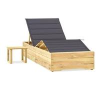 Pin Imprégné Chaise Longue de Jardin avec Table et Coussin Bain de Soleil d'Extérieur Chaise Longue de Patio Transat de Terrasse