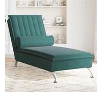 vidaXL Chaise longue de massage avec traversin vert foncé velours, chaise de canapé longue, chaise longue de chambre, chaise 379461 Vert G