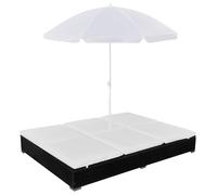 Vidaxl Chaise Longue D'extã©Rieur Avec Parasol Rã©Sine Tressã©E Noir Noir