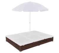Vidaxl Chaise Longue D'extérieur Avec Parasol Résine Tressée Marron Marron
