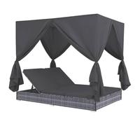 vidaXL Chaise longue d'extérieur 45647 – Résine tressée avec rideaux – Gris