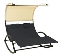 vidaXL Chaise Longue Double avec Auvent Bain de Soleil de Patio Transat de Terrasse Chaise Longue d'Extérieur Jardin Textilène Noir et Crème
