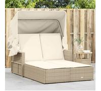 vidaXL Chaise Longue Double avec Auvent et Coussins, Bain de Soleil, Transat de Jardin Patio Terrasse Arrière-cour, Beige 365810