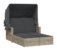 vidaXL Chaise Longue Double avec Auvent et Coussins, Bain de Soleil, Transat de Jardin Patio Terrasse Arrière-Cour, Gris Clair Résine Tressée
