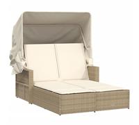 vidaXL Chaise longue double 365810 – avec auvent et coussins, bain de soleil, beige