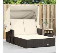 Chaise Longue Double avec Auvent et Coussins, Bain de Soleil, Transat de Jardin Patio Terrasse Arrière-cour, Marron 365808