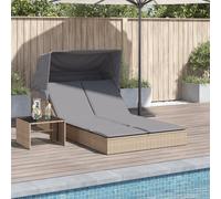 Vidaxl Chaise Longue Double Avec Auvent Et Coussins Beige Poly Rotin