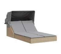 vidaXL Chaise Longue Double avec auvent et Coussins Beige Poly rotin