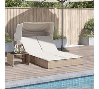 vidaXL Chaise longue double avec auvent et coussins beige en poly rotin