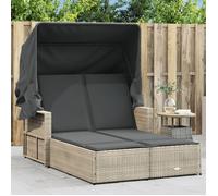 vidaXL Chaise longue double 365812 avec auvent et coussins, transat de jardin gris clair rotin