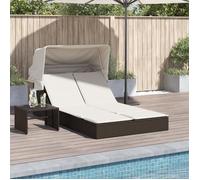 vidaXL Chaise longue double en poly rotin marron avec auvent et coussins 368638
