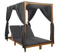 vidaXL Chaise Longue Double avec auvent et Rideaux Gris foncé