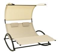 vidaXL Chaise longue double avec auvent Textilène Crème