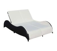 Vidaxl Chaise Longue Double Avec Coussin Résine Tressée Noir Noir