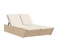 vidaXL Chaise longue double 368183 — résine tressée, inclinable, lit de bronzage, coussins beige