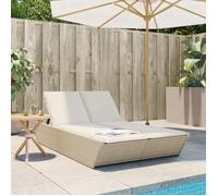 vidaXL Chaise longue double 368183 — résine tressée, inclinable, lit de bronzage, coussins beige